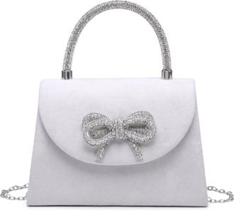 Generic Womens Suede Evening Clutch Bag with Rhinestone Bow, Diamante Top Handle & Chain Strap, Small Elegant Handbag for Wedding, Party & Formal Events (Silv