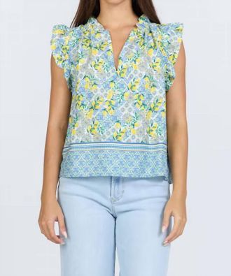 Dear John Denim Puja Cap Sleeve Top In Yellow, Blue, Multi