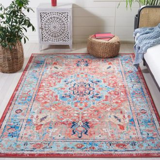 Safavieh Riviera Non-Slip Machine Washable Area rug, Light Blue / Red Traditional Style Easy Care