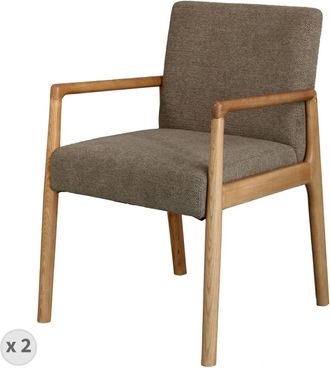 Moloo Sillón de mesa, tela marrón y fresno natural (x2)