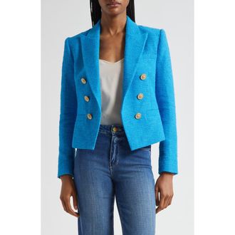 L'agence Brooke Double Breasted Crop Cotton Blend Blazer in Dresden Blue/Gold Chain at Nordstrom Rack, Size 12