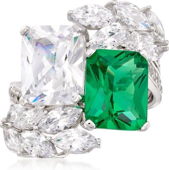 Ross-Simons Simulated Emerald and CZ Ring in Sterling Silver