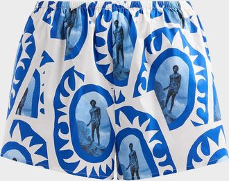 Staud Paddle Printed Cotton Shorts