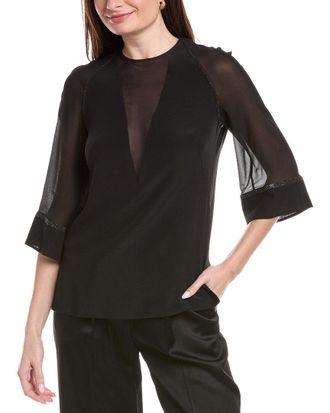 Akris Swarovski Crystal Trim Silk Top