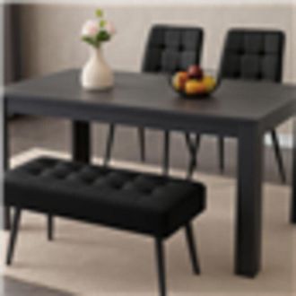 Kosy Koala Dark Grey Wooden Dining Set with Velvet Chairs and Bench, Arrow Design