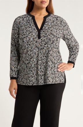 Anne Klein Split Neck Tunic in Anne Black Mutli at Nordstrom, Size 1 X