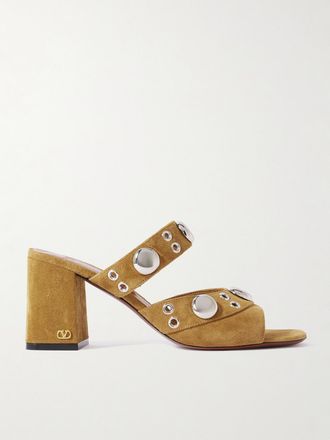 Valentino Garavani Mule In Camoscio Con Decorazioni Nellc&ocirc;te 75 - Marrone