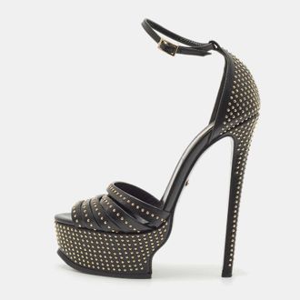 Roberto Cavalli Black Leather Studded Platform Sandals Size 36