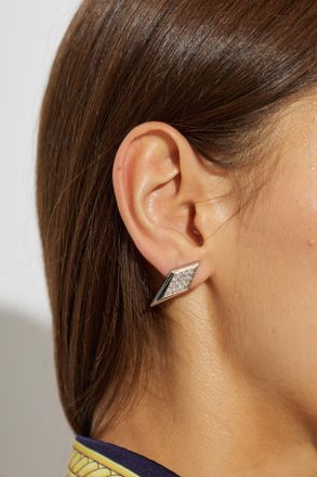 Versace Brass Earrings With Shimmering Crystals, Womens, Silver
