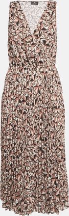 Elisabetta Franchi Brown Printed Crepe Pleat Detail Midi Dress