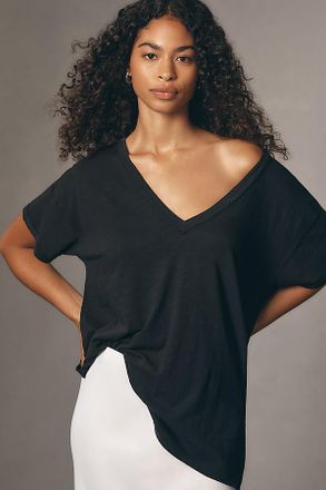 Pilcro The Jordyn Plus Cotton-Slub V-Neck Tee by Pilcro