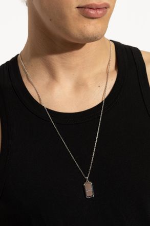Alexander McQueen Necklace With A Pendant Featuring An Engraved Logo, Mens, Silver