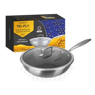 KASANOVA Wok 28 cm con coperchio a 3 strati Tri - ply