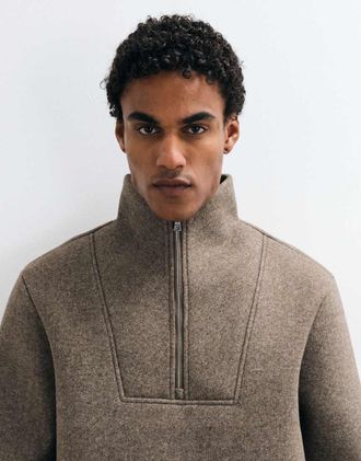 Asos felpa oversized in pile borg testurizzato con zip corta e collo a imbuto marrone
