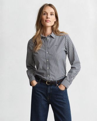 GANT Women Regular Fit Classic Striped Poplin Shirt (46) CLASSIC BLUE