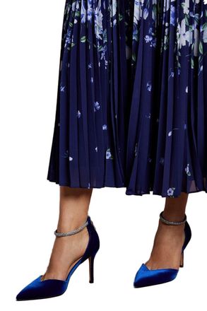 Coast Sicily Velvet Diamante Ankle Strap Pointed Court Shoes, 4, Blue