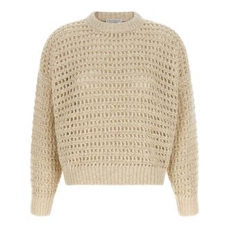 Brunello Cucinelli Dazzling Mesh Jumper - female - Brunello Cucinelli - Round-neck Knitwear - Beige - L - Knitwear
