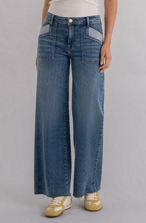 Kut from the Kloth Maya High Waist Raw Hem Wide Leg Jeans in Blue at Nordstrom, Size 14