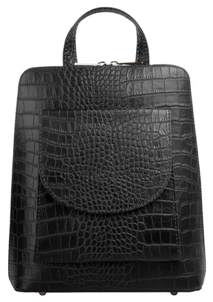 Cluty Cityrucksack CLUTY, Damen, Gr. B/H/T: 28cm x 23cm x 8cm, onesize, schwarz, Leder, Rindsleder, Snakeprint, Rucks&auml;cke Cityrucksack, echt Leder, Made in 