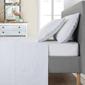 Casa da Laura S&aacute;banas 100% algod&oacute;n 200 hilos bordado blanco cama 135/140 1 almohad