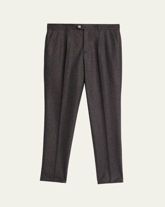 Brunello Cucinelli Mens Wool Flannel Single-Pleated Pants