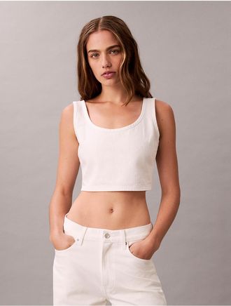 Calvin Klein Jeans Calvin Klein Womens Denim Allover Monogram Cropped Tank Top - White - M