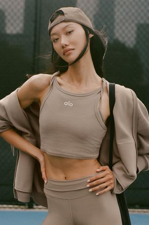 Alo | Aspire Tank Top in Gravel/White Beige, Size: Medium