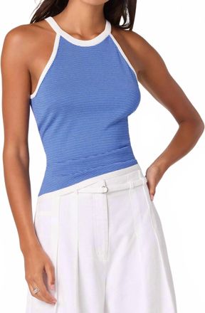 Astr Betia Contrast Trim Tank In Blue Stripe