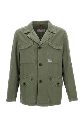 Fay Unlined Green Gabardine Jacket with Flap Pockets and Gusseted Elbows