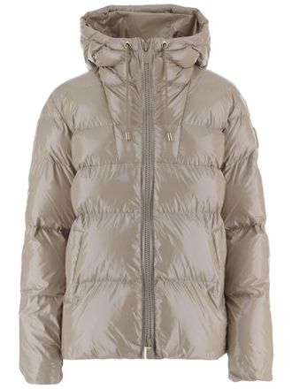 Pinko Beige Hooded Quilted Nylon Down Jacket