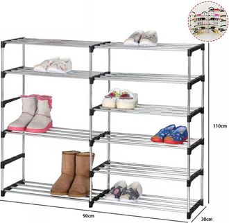 Trade Shop Trade Shop - Scarpiera Doppio Scaffale Multiuso 6 Ripiani In Metallo Impilabile 110x30x90cm