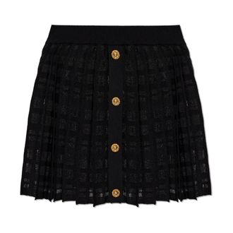 Balmain Short Skirts, female, Black, Size: 2XS Short pleated skirt in plaid knit