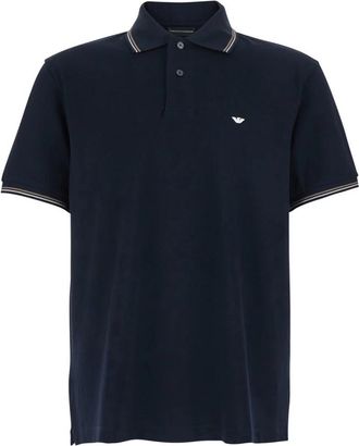 Emporio Armani Manica Corta Logo a Petto Righe sul Collo - Heren - Polos - Blauw - M - Tops