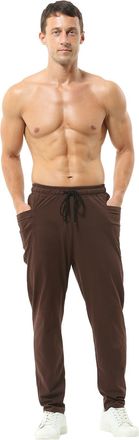 Hoerev Mens Running Trousers Casual Jogging Harem Cotton Pants Brown