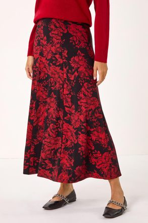Roman Rose Print A-Line Midi Skirt