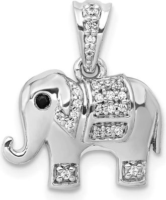 Diamond2Deal 14k White Gold 1/10 carat Black and White Diamond Elephant Pendant