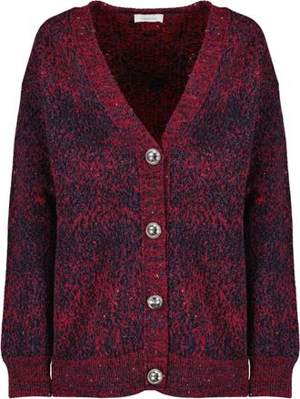 Paco Rabanne Cardigans, female, Red, Size: XS Textured Button Wool Cardigan