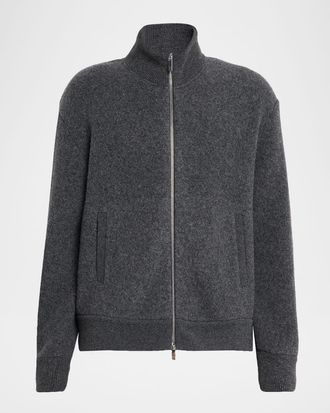 Thom Browne Mens Wool Fleece Full-Zip Bomber Jacket