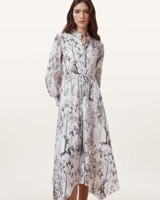 AllSaints Womens Linen Skylar Long Sleeve Maxi Dress, Size: UK 8/US 4