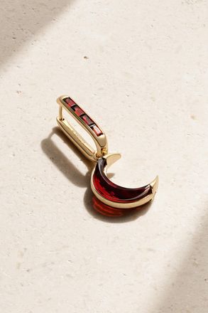 Foundrae Orecchino Singolo In Oro 18 Carati Con Granato Crescent Karma Small Chubby