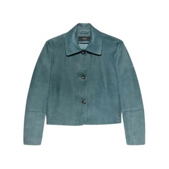 Arma Blauwe Su&egrave;de Knoopjas - Dames - Zomerjassen - Blauw - L - Su&egrave;de - Jassen