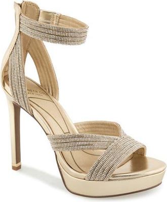 Kenneth Cole Nadine Ankle Strap Platform Sandal in Light Gold Crystal at Nordstrom, Size 7.5