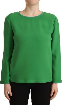 Armani Womens Long Sleeve Blouse Round Neck - Dark Green Silk - Size EU 38 (Womens)
