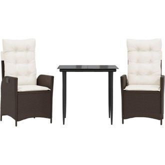vidaXL Vidaxl - Set Comedor De Jard&iacute;n 3 Piezas Y Cojines Rat&aacute;n Sint&eacute;tico Marr&oacute;n