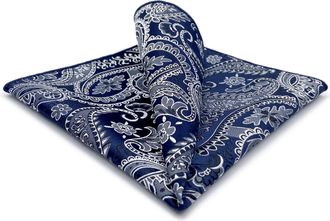 Shlax & Wing Mens Pocket Square Pailsey Dark Blue Navy Silver White Wedding Gift Handkerchiefs