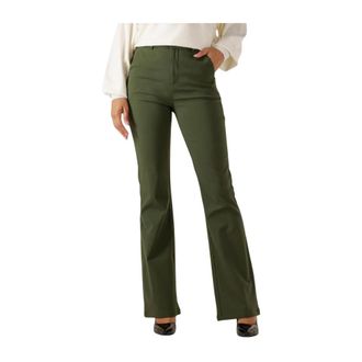 Minus Broeken, Dames, Groen, S, Groene Flared Broek voor Stijlvolle Herfst/Winter Look