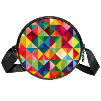 Generic Circle Crossbody Bag for Women, Lattice Geometry Small Sling Bag Daypack with Zipper Adjustable Shoulder Straps Casual Ladies Girls Round Purse