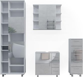 Vicco Conjunto De Muebles De Ba&ntilde;o Ilias, Blanco Alto Brillo, 4 Partes