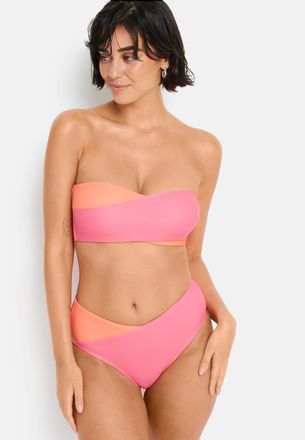 Lascana Bandeau-Bikini LSCN BY LASCANA Auri, Damen, Gr. 32, Cup A/B, bunt (coral, pink), Recycling-Polyamid, Colorblocking, Bikini-Sets Bandeau-Bikini, in Col