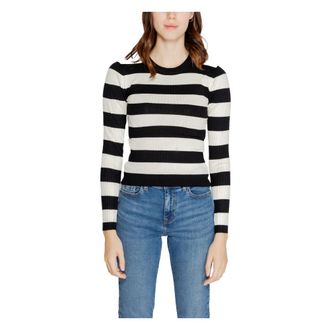Jacqueline de Yong Gestreepte Gebreide Ronde Hals Trui - Dames - Ronde hals truien - Zwart - M - Nylon - Truien & Vesten